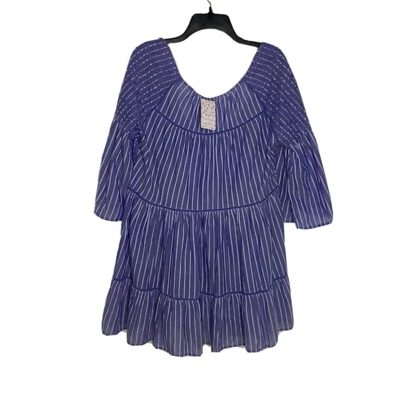 NWT Free People LOLA Embroidered Flounce Mini Dress Top Blue S Blue White NEW - Picture 2 of 10